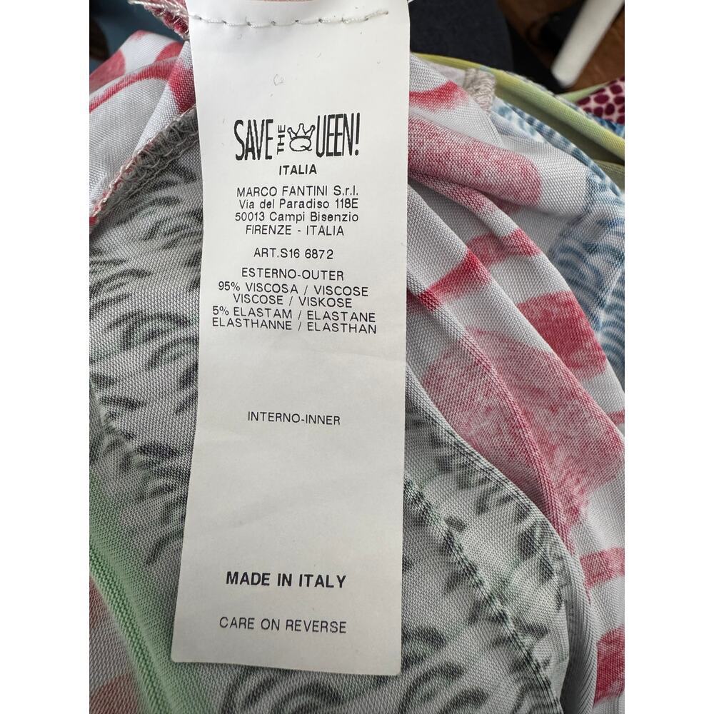 Save the Queen Made in Italy Belted Batwing Top M Patchwork Print Avant Garde - Picture 7 of 8
